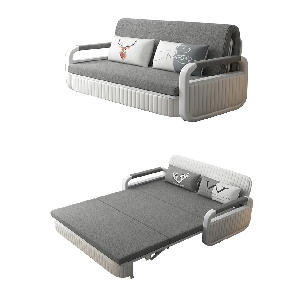 Modern Light Grey Convertible Sleeper Sofa Cotton & Linen Upholstery with Storage