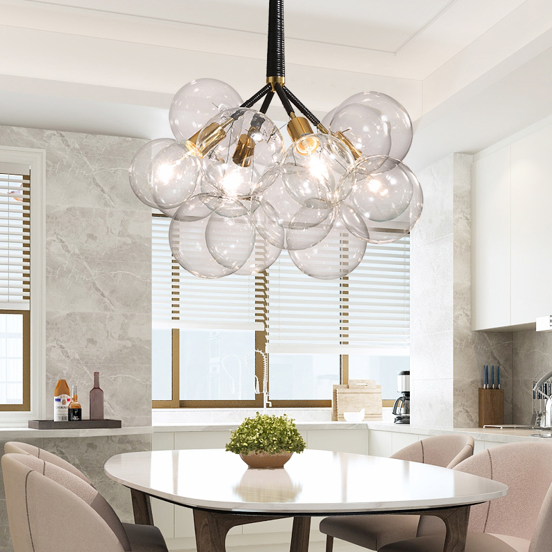 

Modern Minimalist Multiple Clear Glass Bubble Ball Pendant Light in Black & Gold