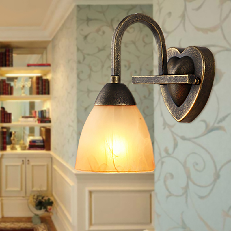 

Seren Single-Light Golden Teak Glass Shaded Wall Lamp in Antique Brass