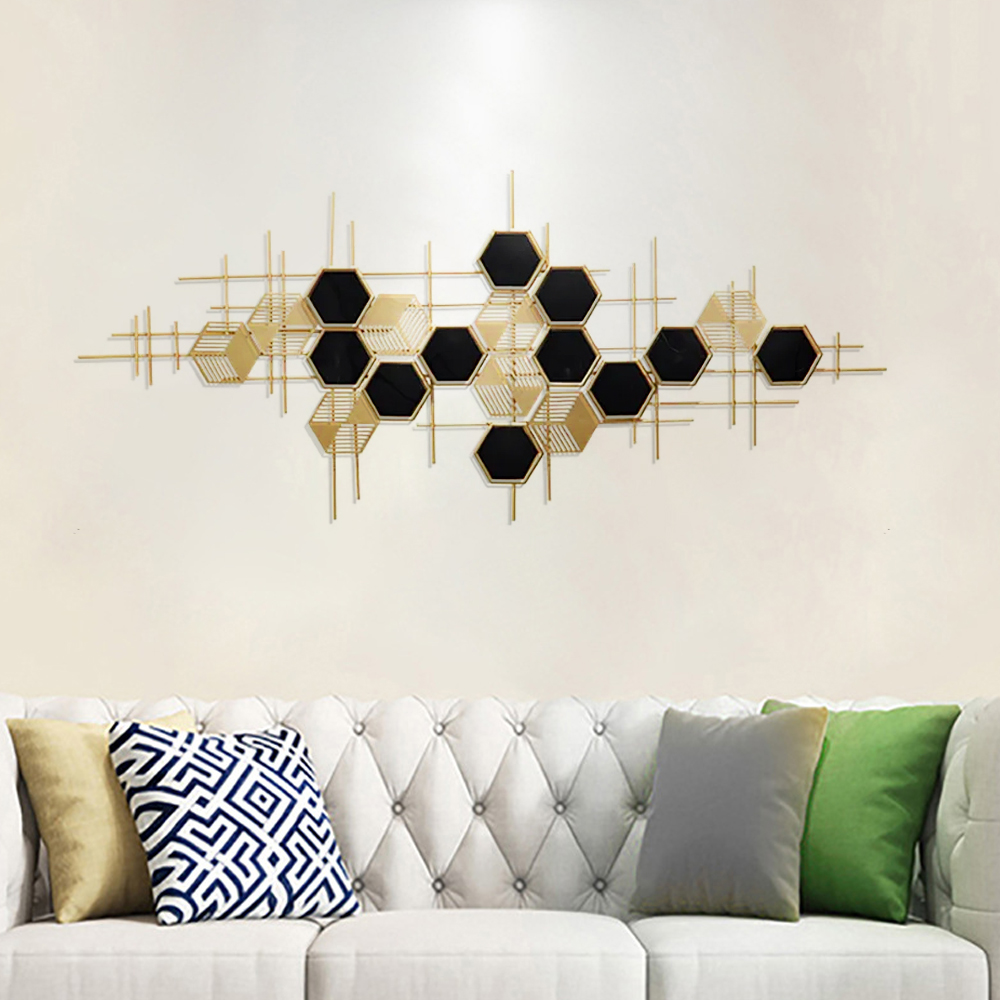 Modern Geometric Metal Wall Decor Art Hexagon Shape in Gold & Black
