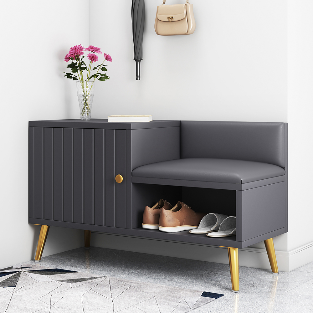 

Gray Modern Shoe Rack Bench Entryway Storage Bench Cabinet with Door