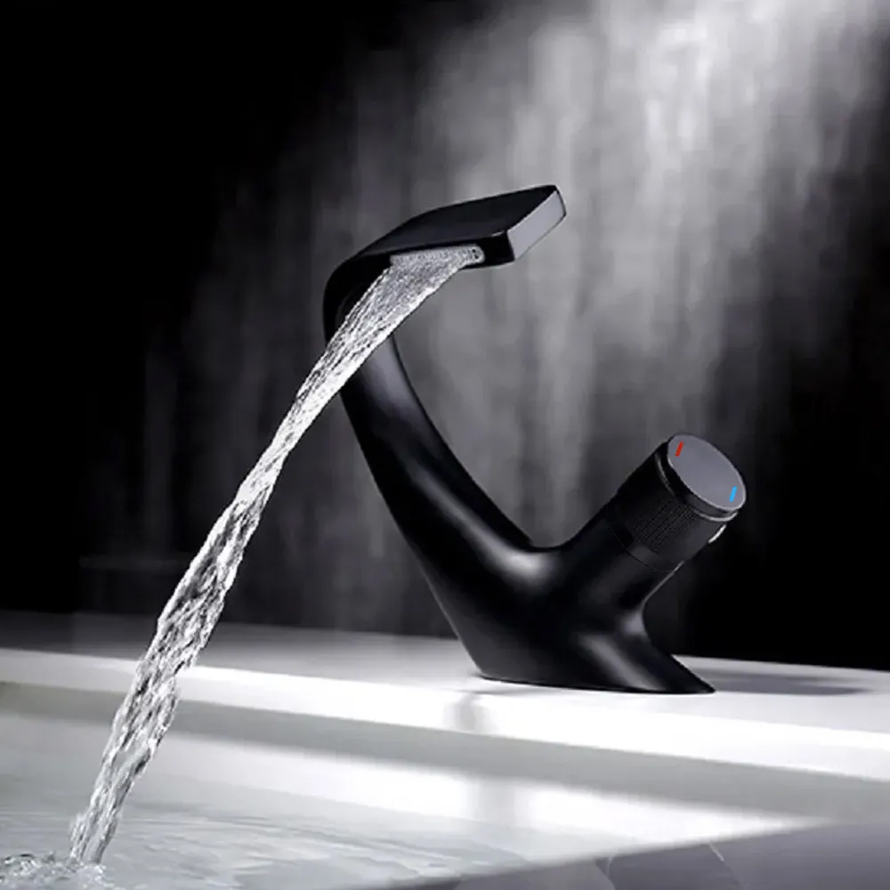 

Contemporary Creative Single Handle 1-Hole Waterfall Bathroom Sink Faucet