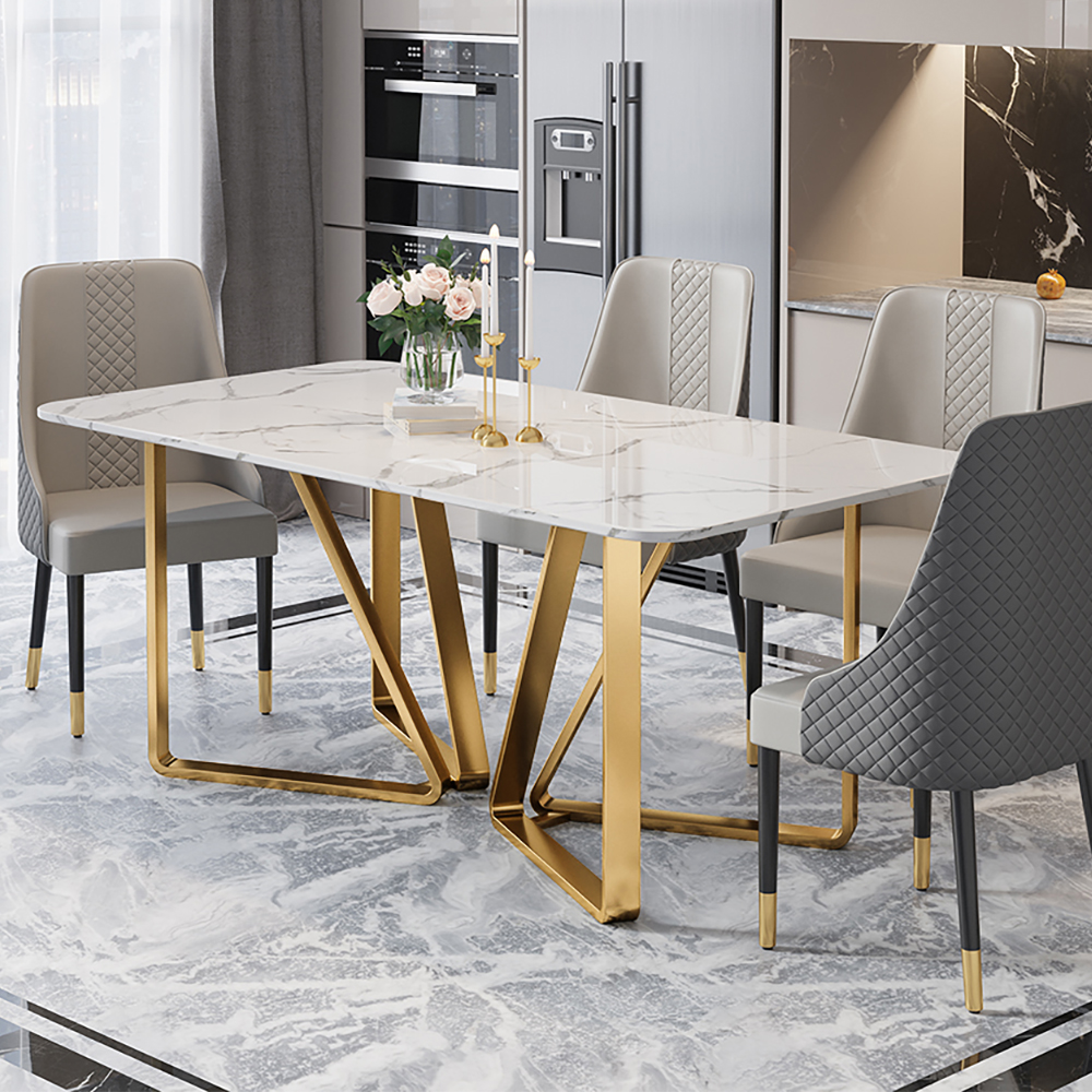 Modern Rectangle 1600mm Faux Marble Dining Table Gold Base Stainless Steel