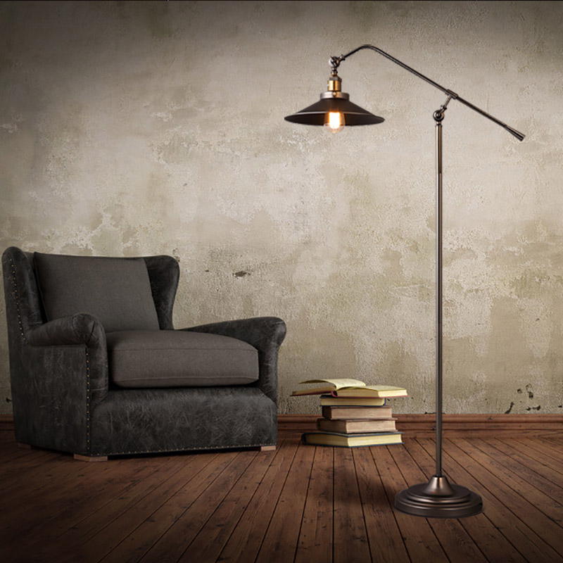 

1-Light Industrial Adjustable Swing Arm Floor Lamp Black