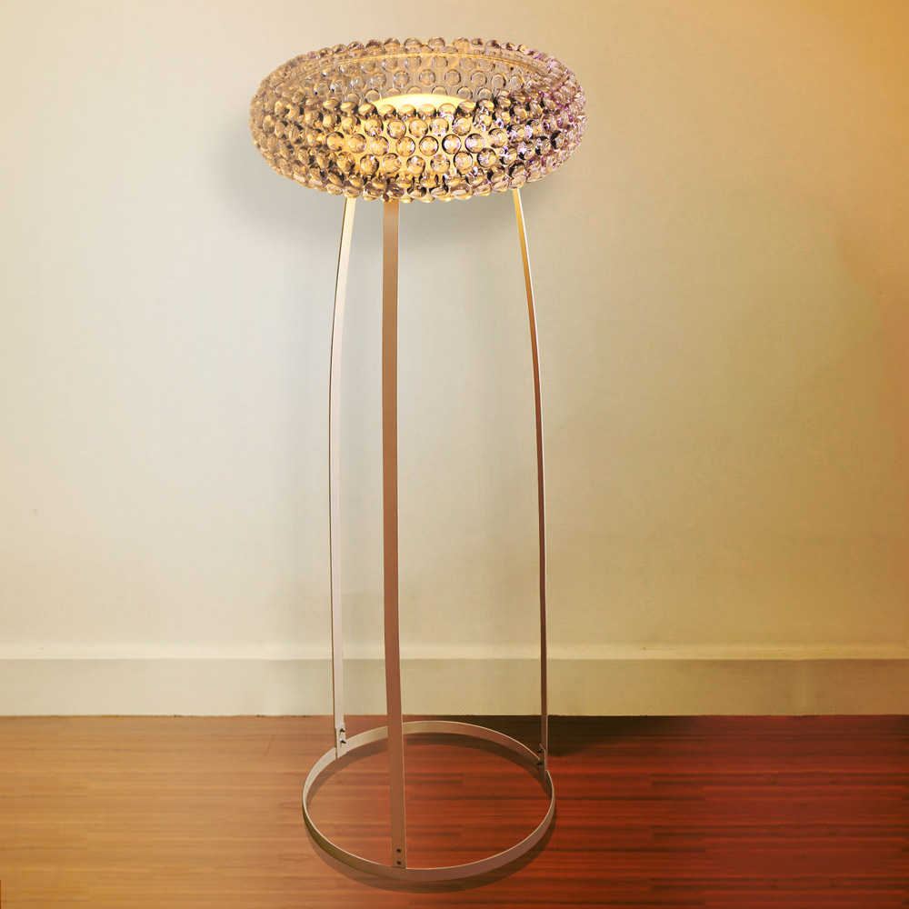 

Bling Bling Clear Acrylic Beaded 1-Light Floor Lamp with Glass Shade in White