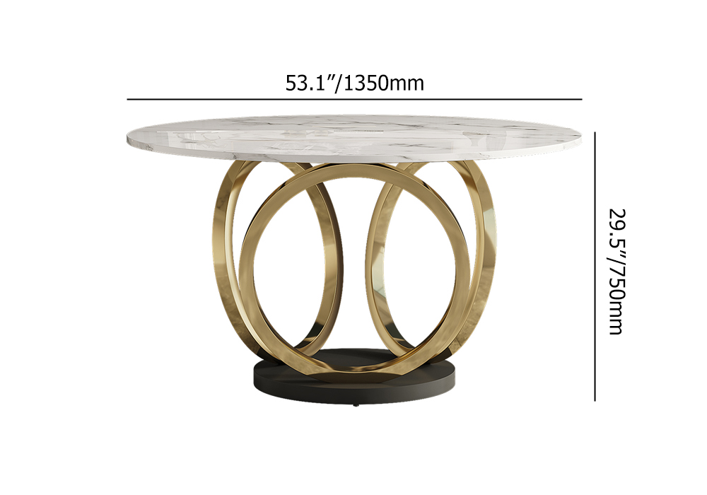 Modern Round White Dining Table for 6 Person Marble Top Gold & Black Pedestal
