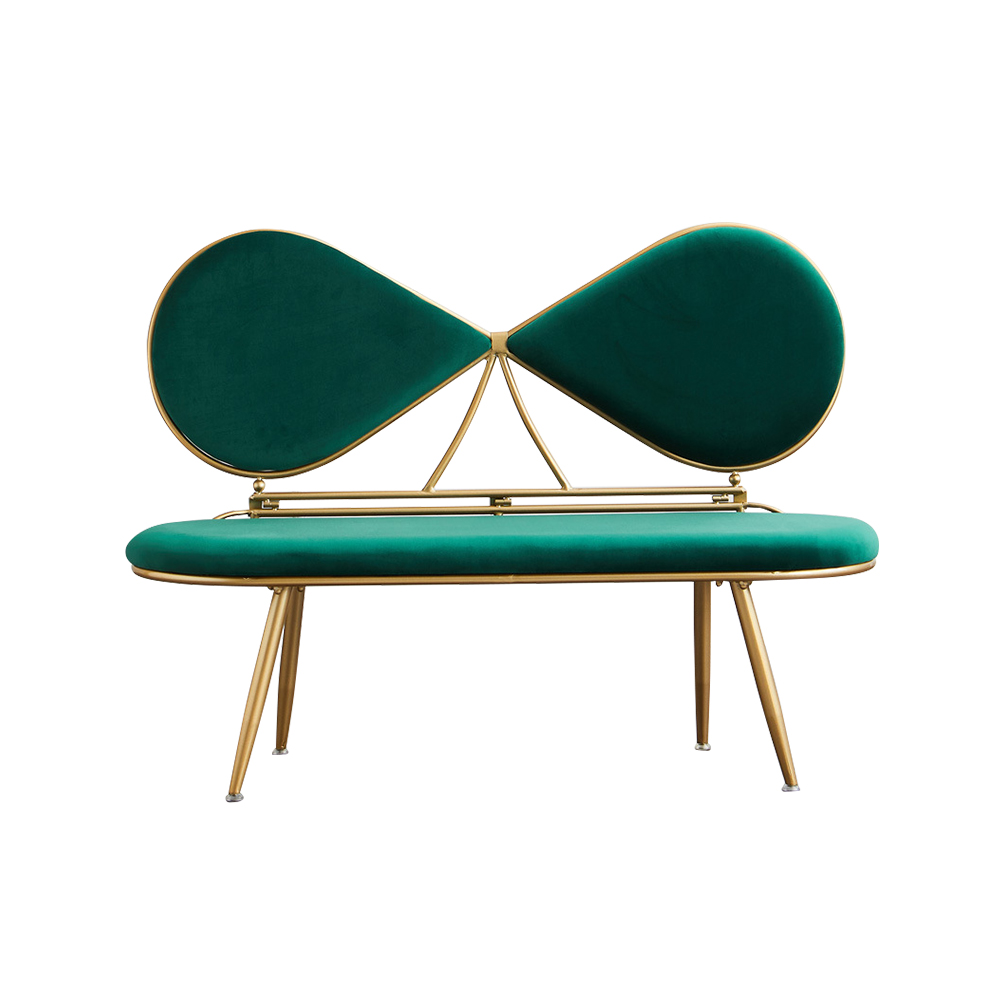 Green 1250mm Bowknot Loveseat Velvet Upholstered Sofa in Gold Legs