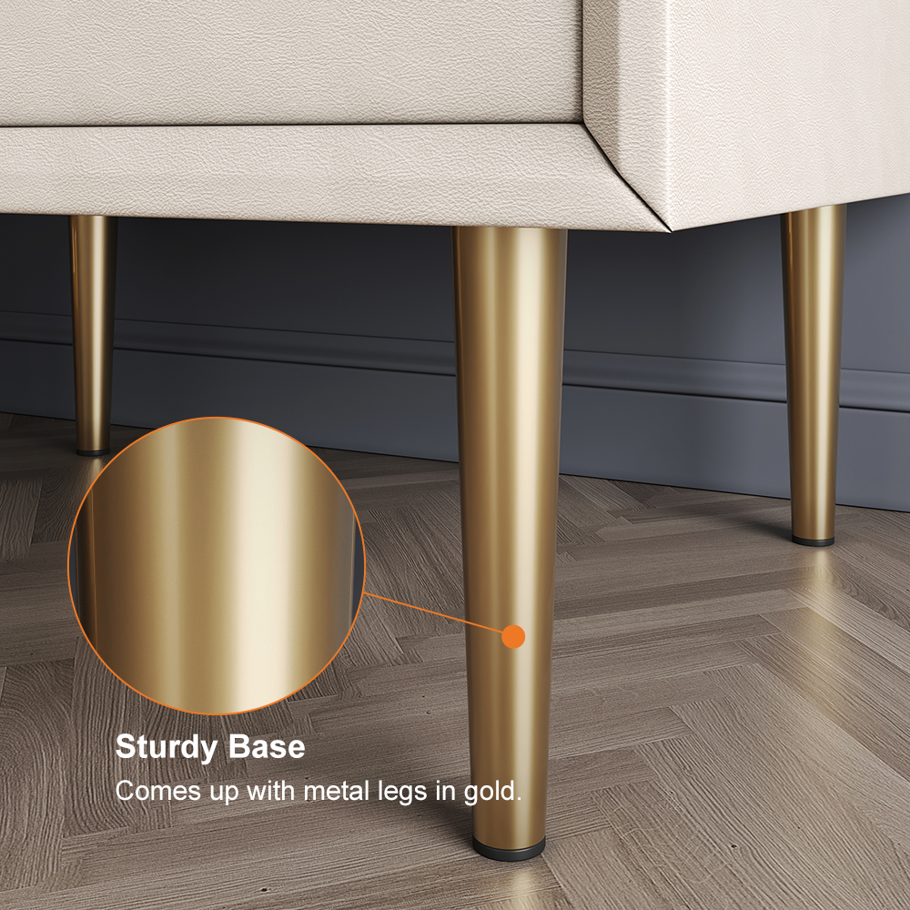 Modern 2 Drawers PU Leather Bedside Table Nightstand with Gold Metal Legs