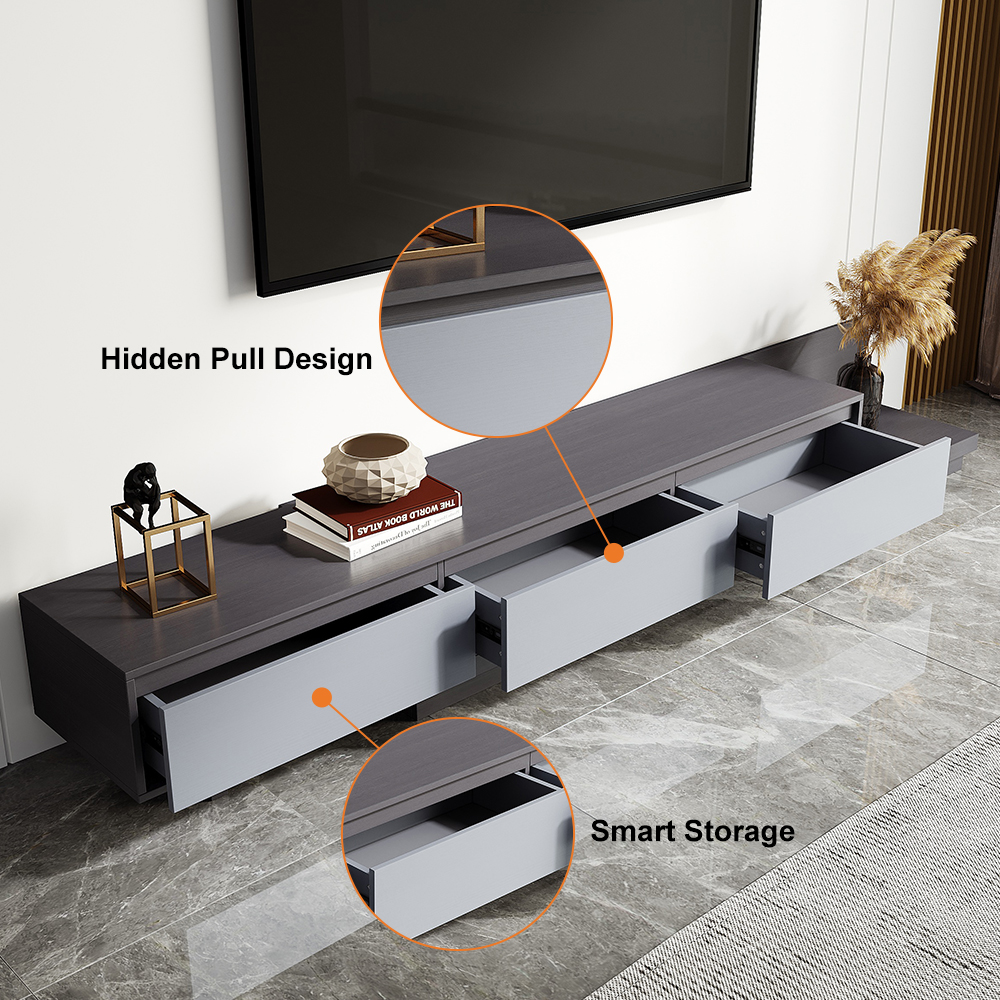 Fero Modern Gray Retractable TV Stand Extendable Media Console with 3