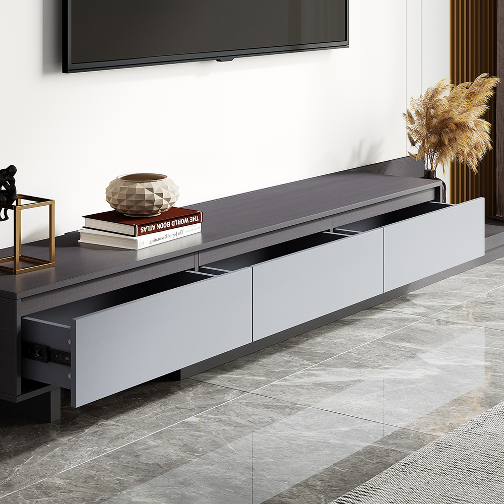 Modern Gray Retractable TV Stand Extendable Media Console with 3 Drawers