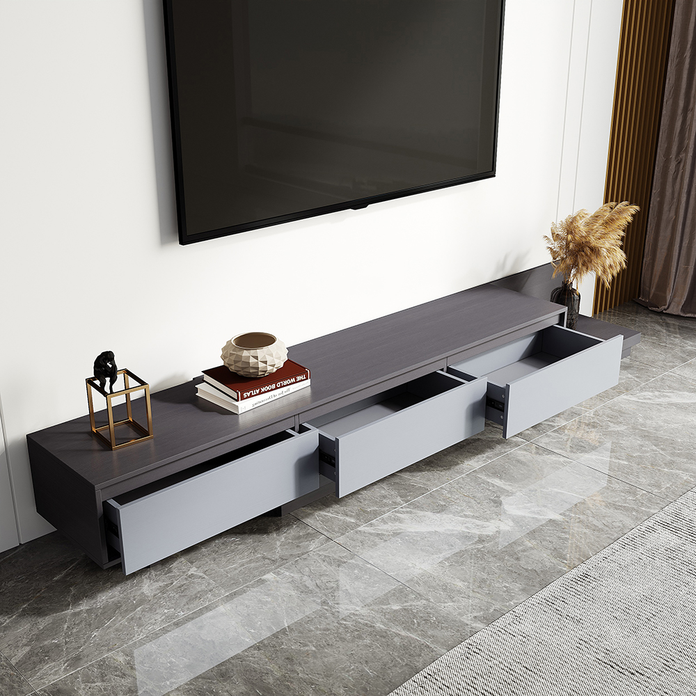 Modern Gray Retractable TV Stand Extendable Media Console with 3 Drawers