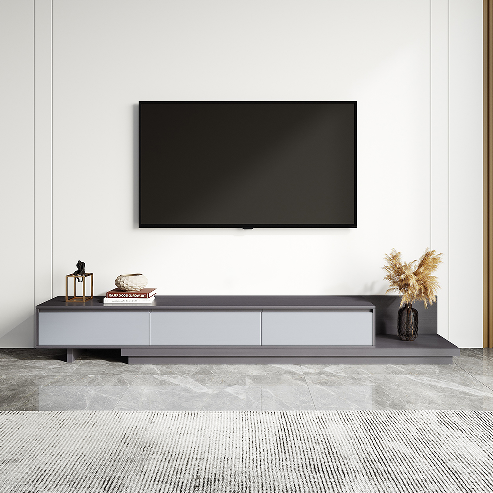 Fero Modern Gray Retractable TV Stand Extendable Media Console with 3