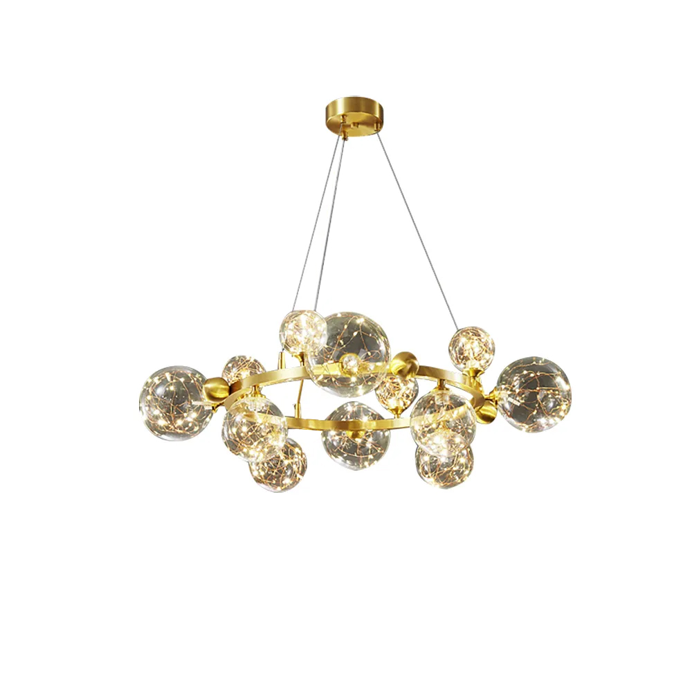 Gold 12-Light Glass Globe LED Chandelier with Adjustable Cable