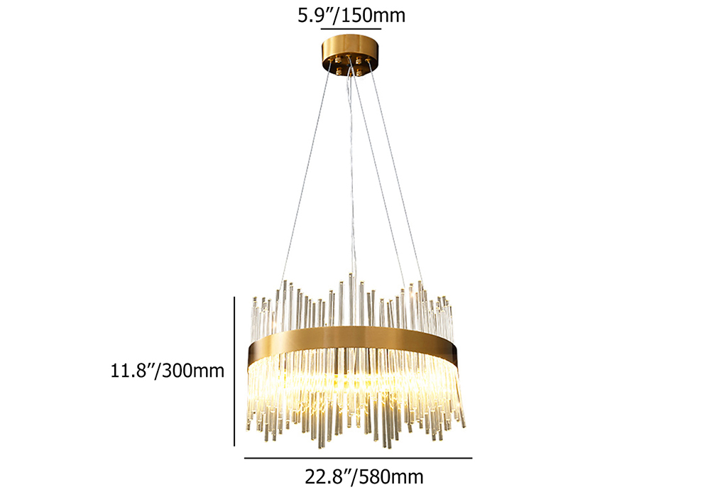 Modern Glass Chandelier with Round Frame in Brass with Adjustable Cables