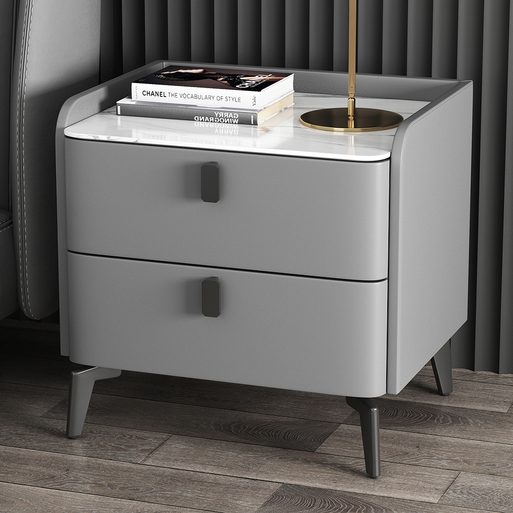Gray Modern Luxury 2 Drawers Bedroom Nightstand Stone Bedside Table