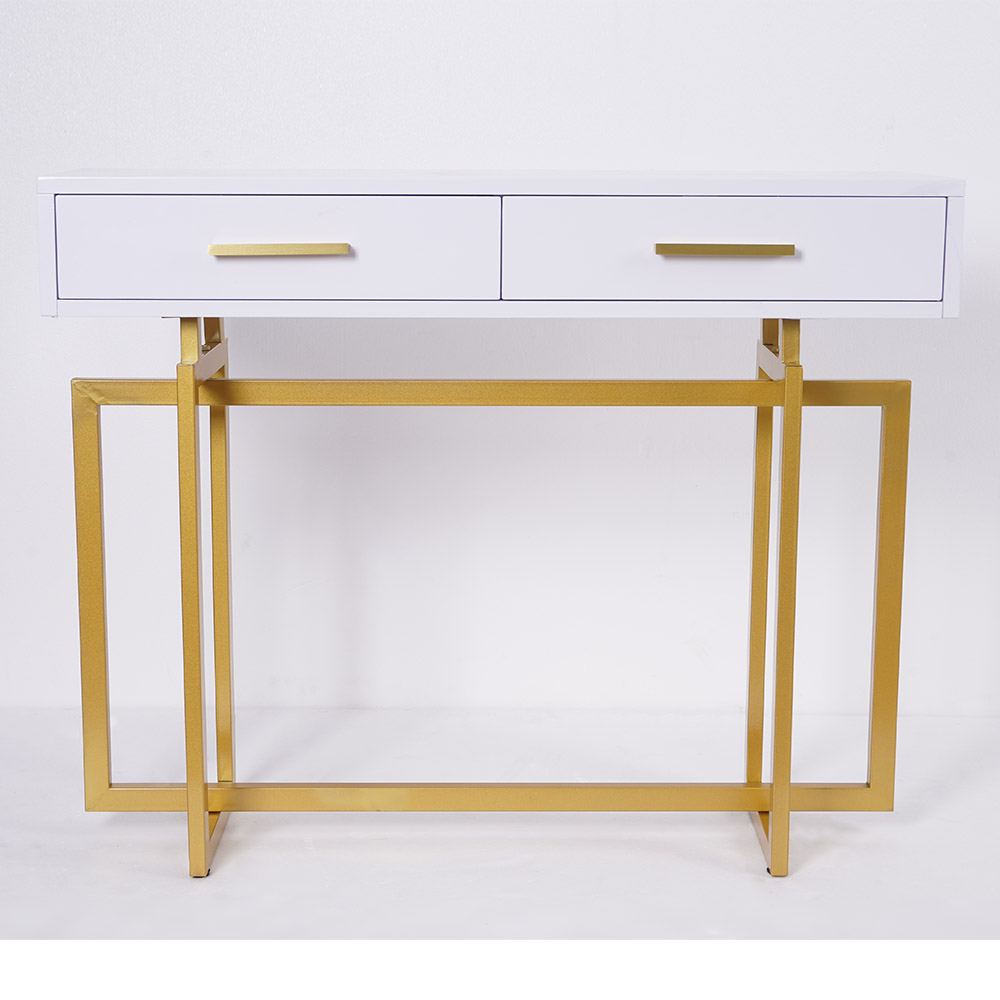 1000mm Narrow Console Table with Storage Drawers White Hallway Table with Metal Legs