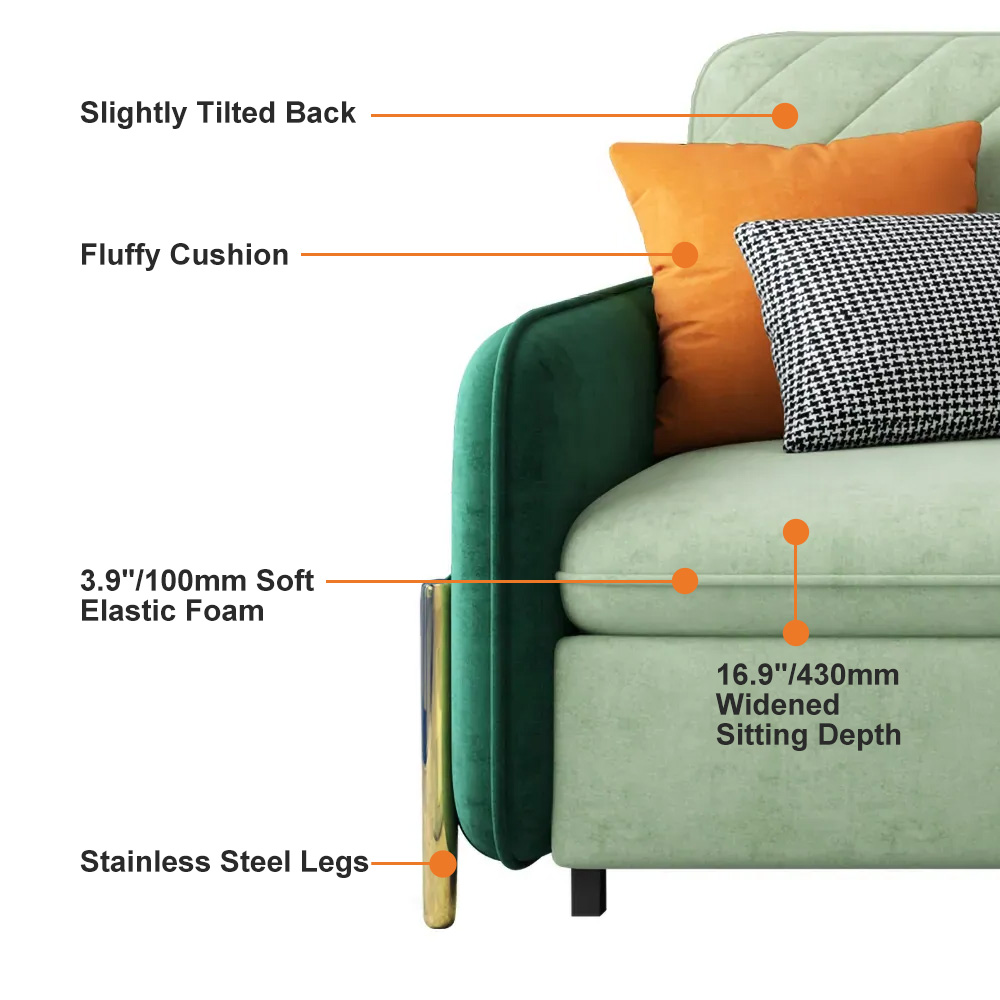Full Sleeper Sofa Green Upholstered Convertible Sofa
