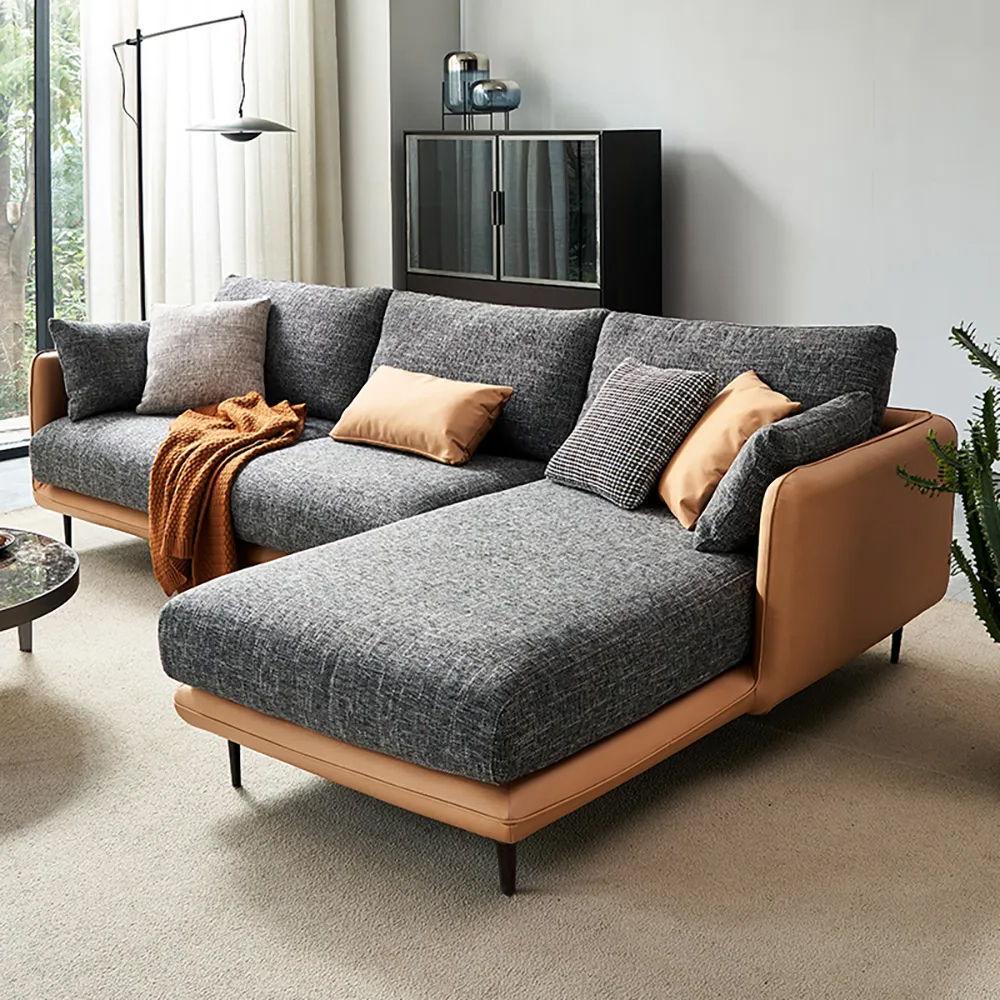 

111.4" Modern Gray & Orange Sectional Sofa Loveseat with Chaise