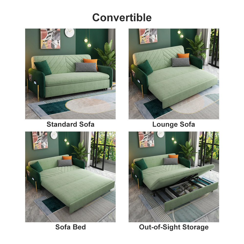 Schlafsofa für Kingsize-Bett, grün, gepolstert, ausziehbares Sofa