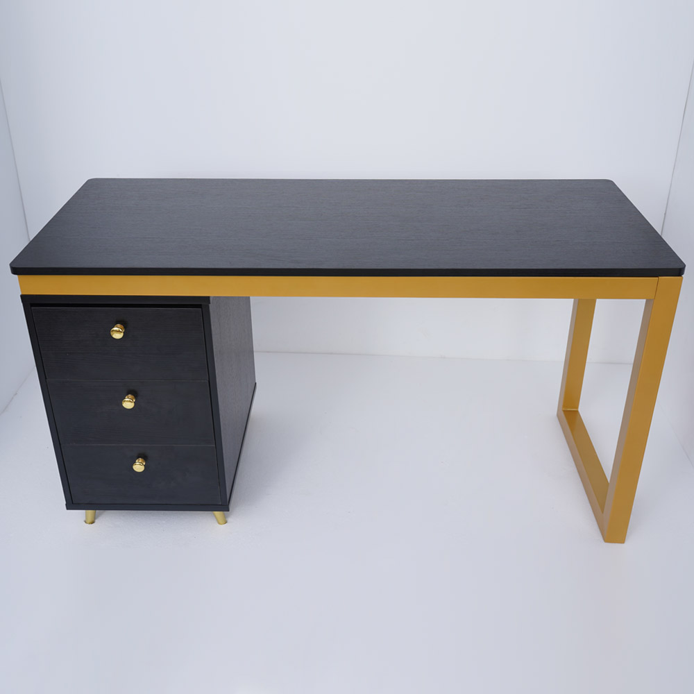 Modern 55" Black Wooden Home Office Writing Desk with Drawers in Gold