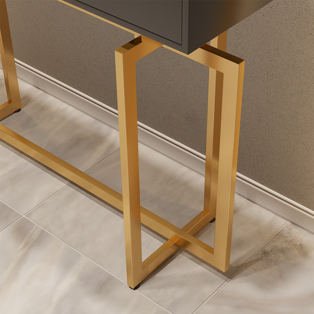 1000mm Modern Narrow Black Console Table with Storage Drawers and Metal Legs in Gold