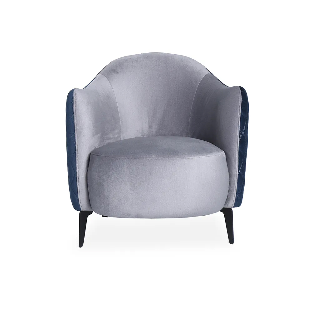 730mm Blue & Grey Accent Chair Solid Wood Armchair with Metal Legs