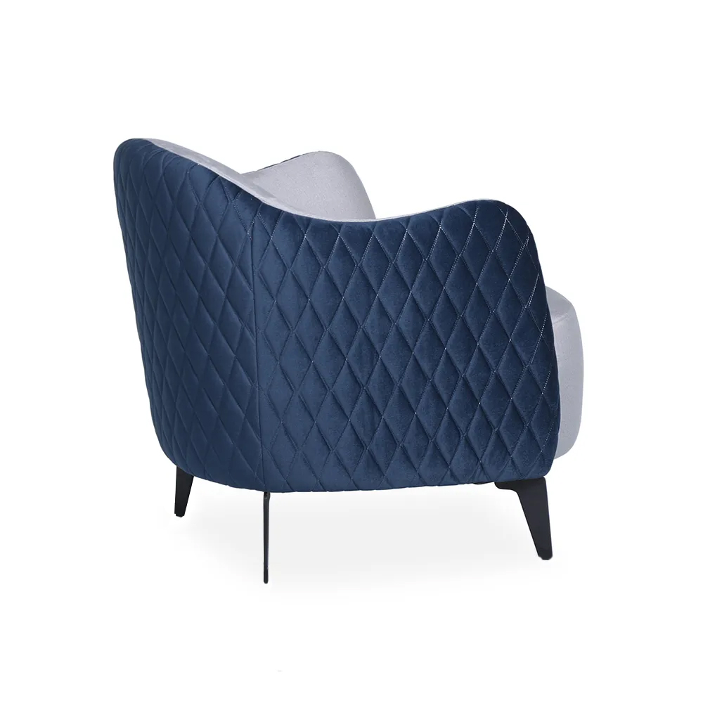 730mm Blue & Grey Accent Chair Solid Wood Armchair with Metal Legs-Homary