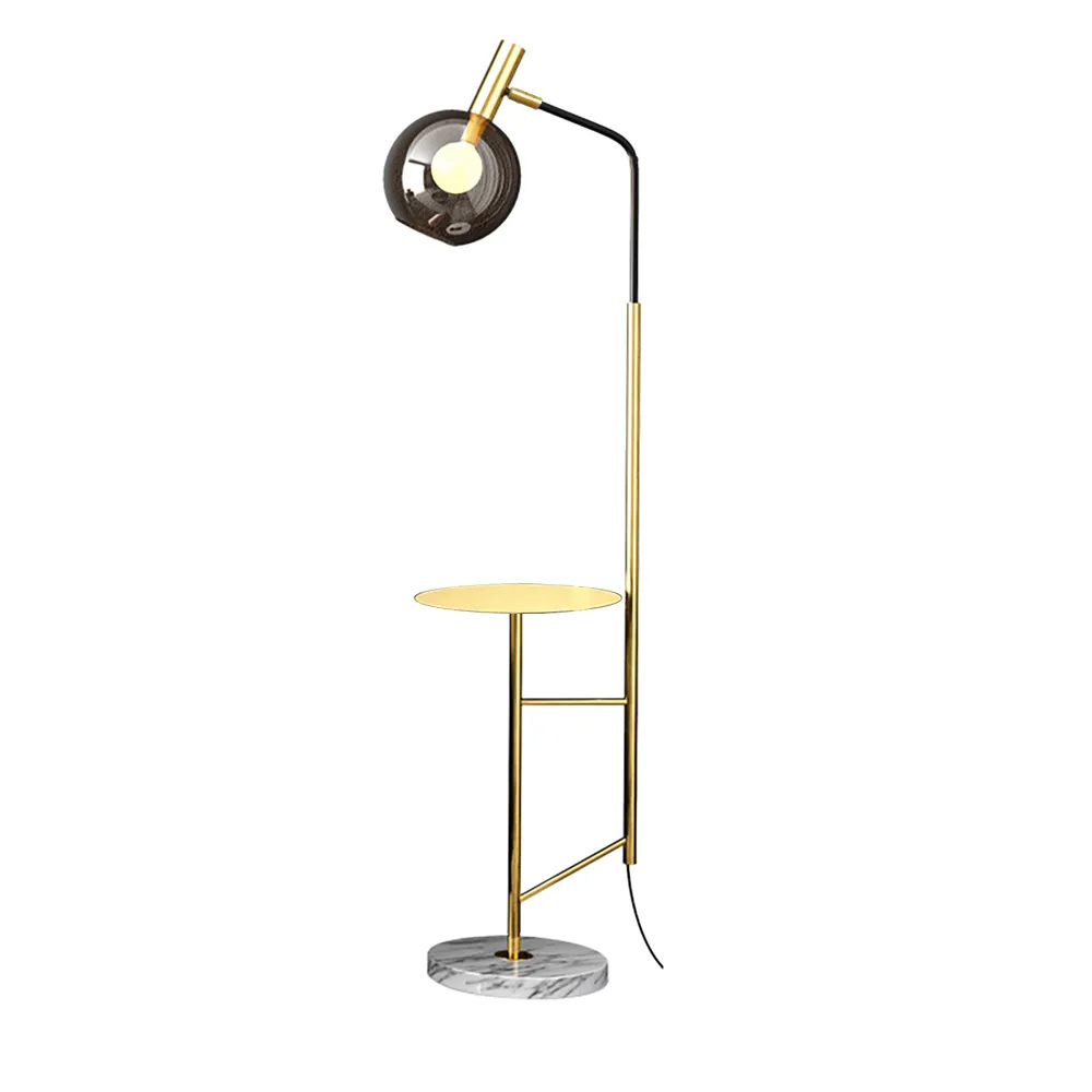 67" Modern Tray Table Floor Lamp Cognac Dome Glass Shade 1-Light in Gold