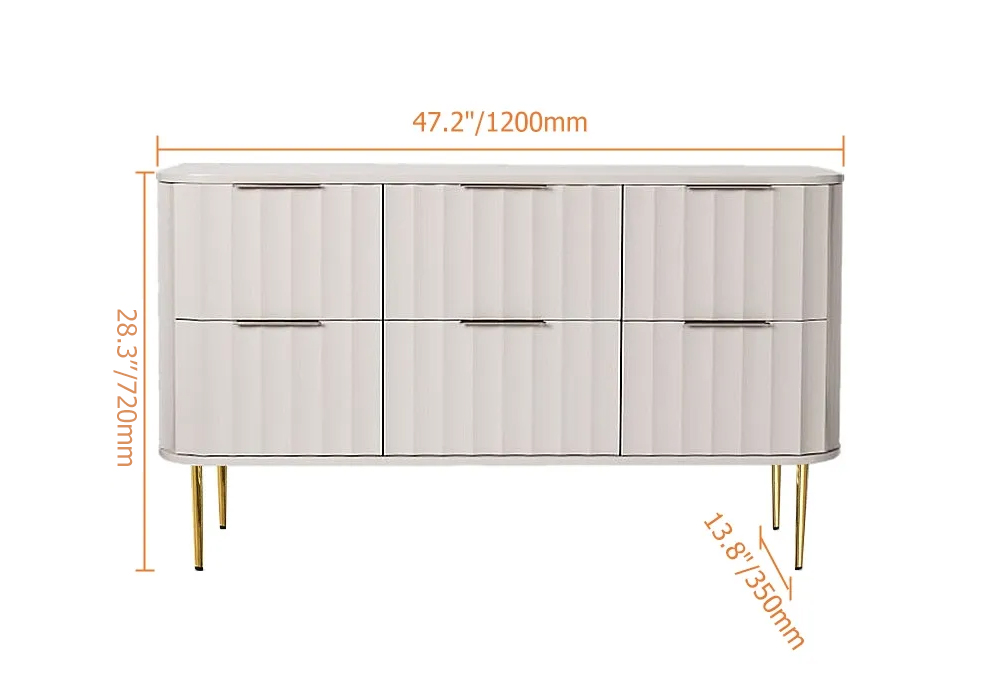 Modern 6-Drawer White Bedroom Dresser for Storage in Gold