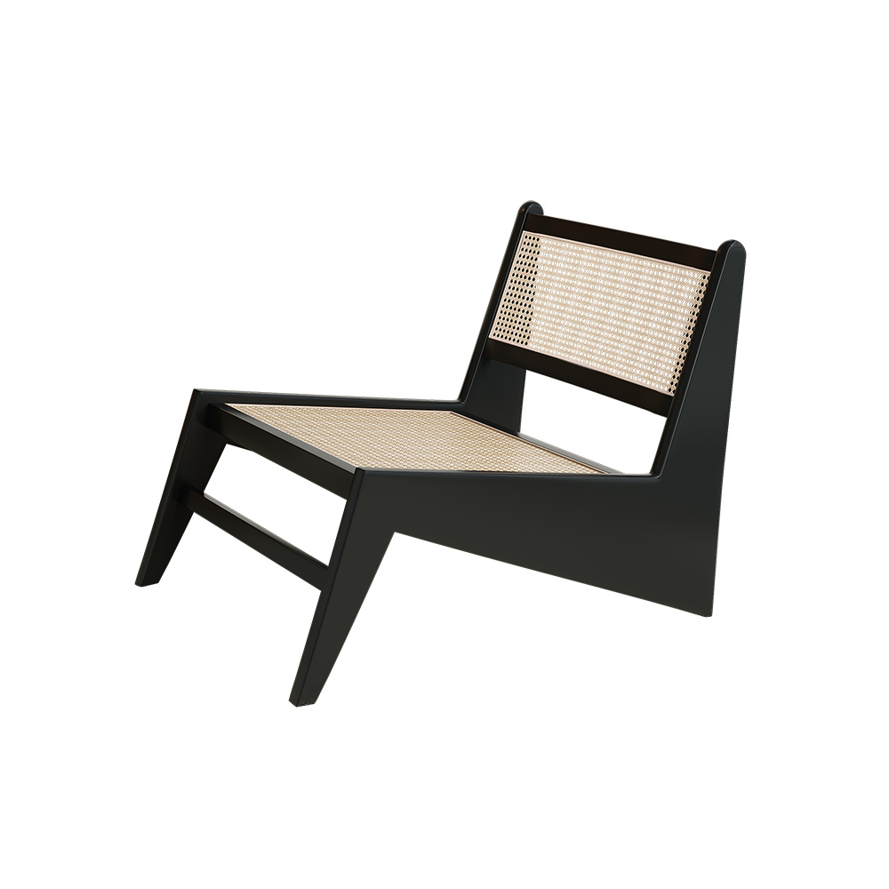 Modern Black Rattan and Wood Lounge Chair Accent Chair for Living Room