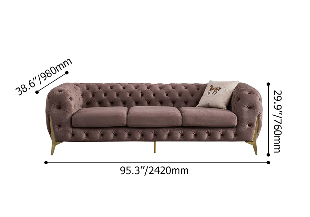 3-Piece Brown Tufted Living Room Sofa Set Tuxedo Arm Sofa with Armchair & Ottoman