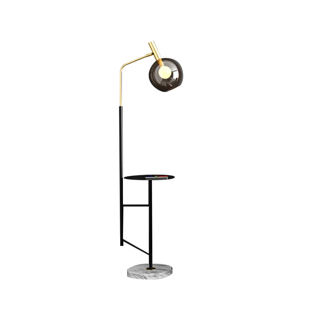 67" Modern Tray Table Floor Lamp 1-Light Cognac Dome Glass Shade in Black