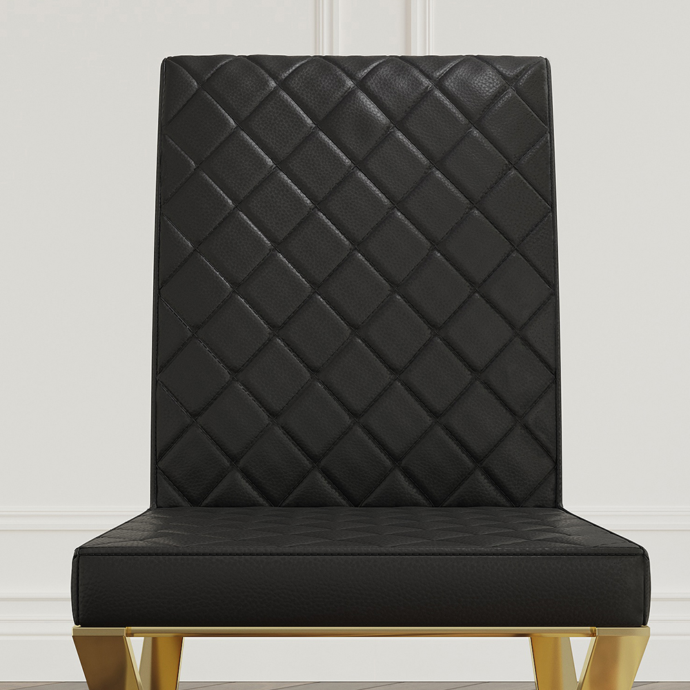 Dochic Modern Black Upholstered Leather Dining Table Chair Gold Legs