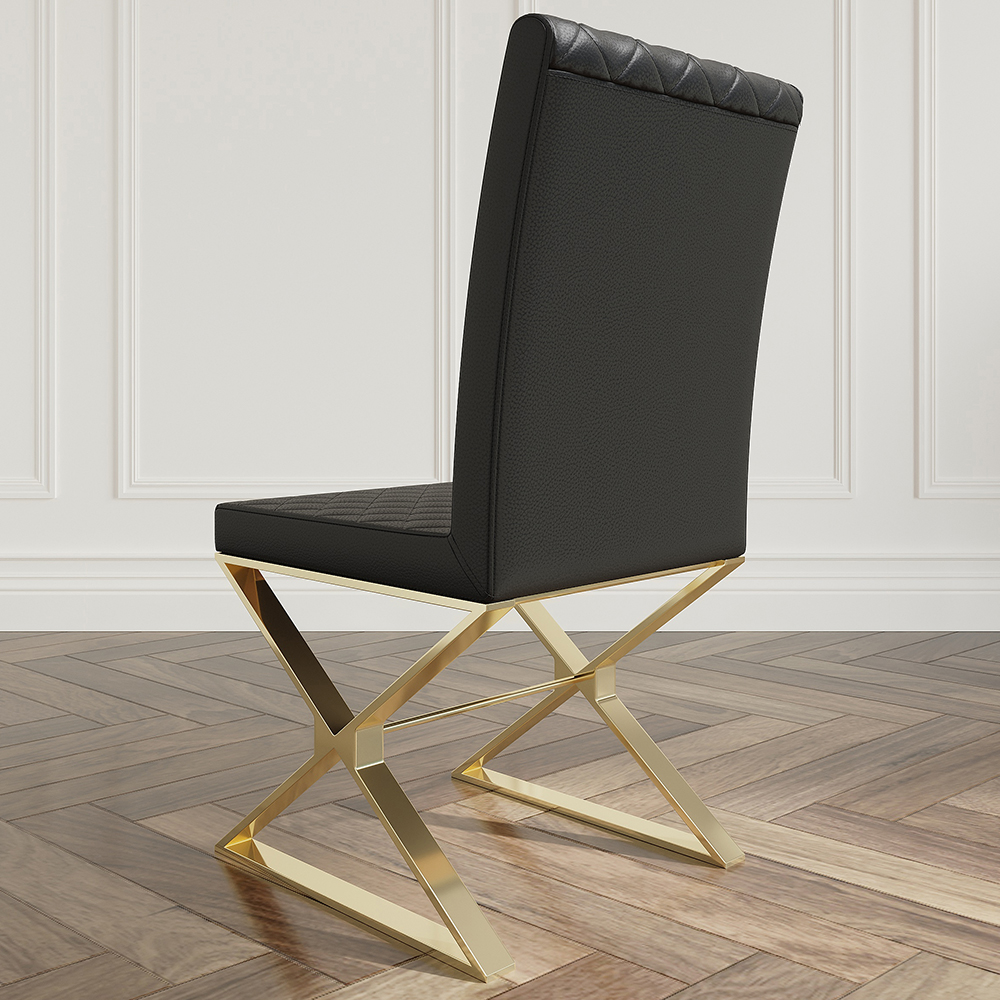 Dochic Modern Black Upholstered Leather Dining Table Chair Gold Legs