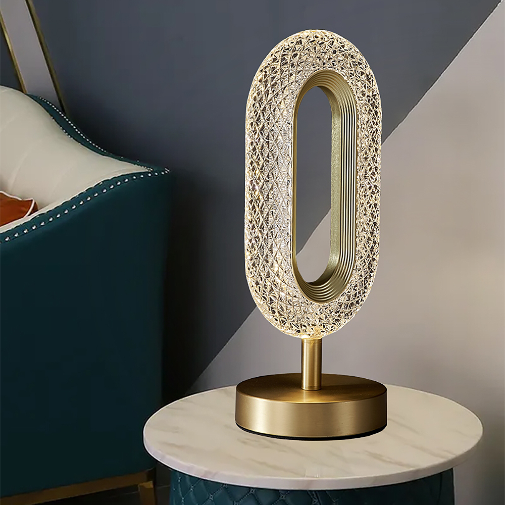 Image of Ovated Modern LED Table Lamp Plug in Desk Lamp Ring Shape in Gold