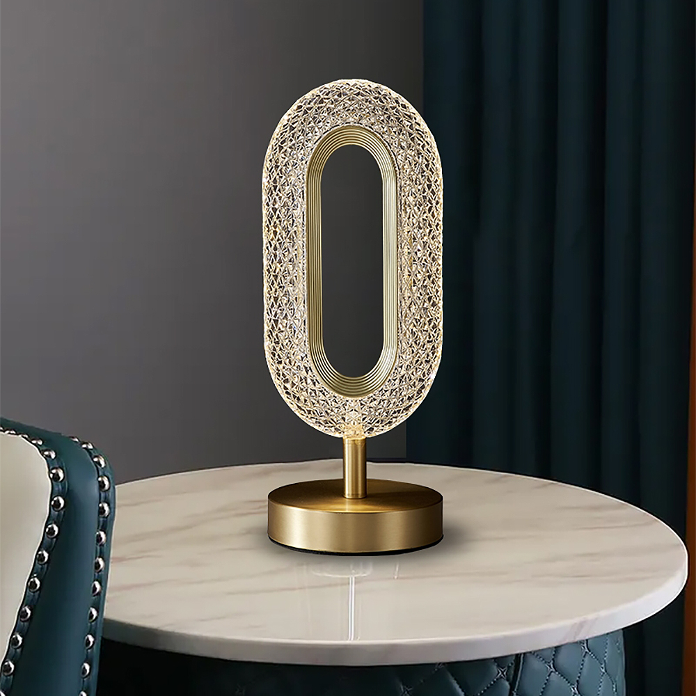 Modern LED Table Lamp Plug in Desk Lamp Ring Shape in Gold