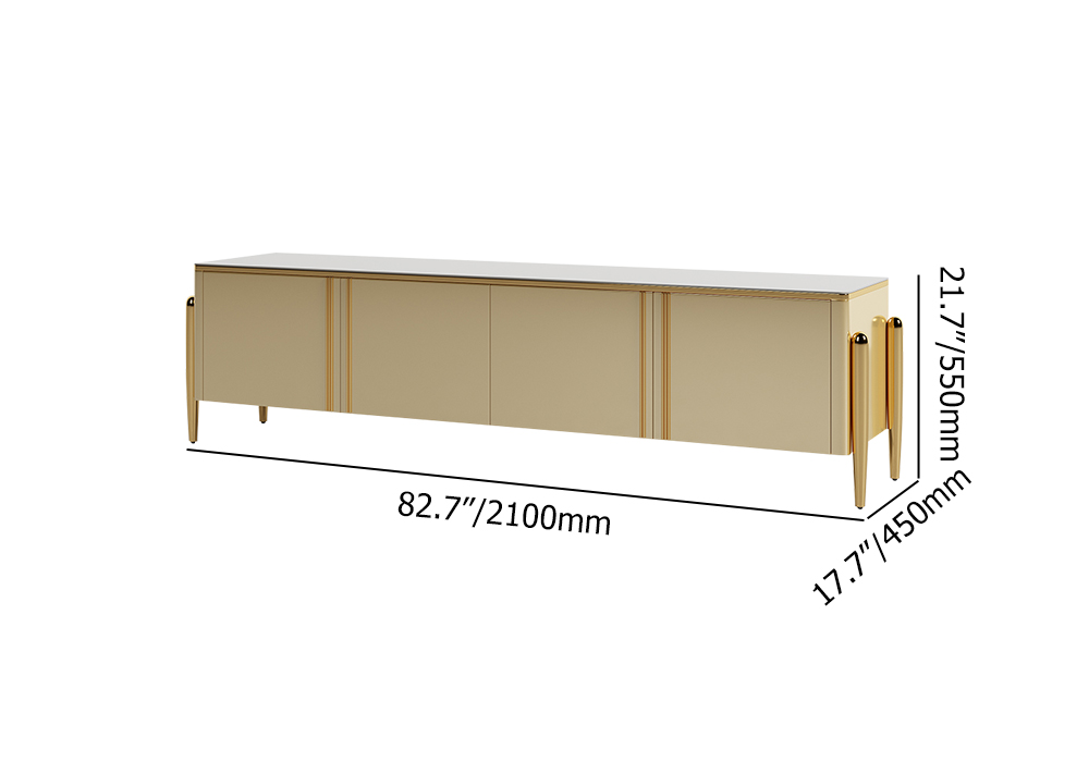 Champagne TV Stand Post-Modern Rectangle TV Console with 4 Doors for TVs Up To 85"