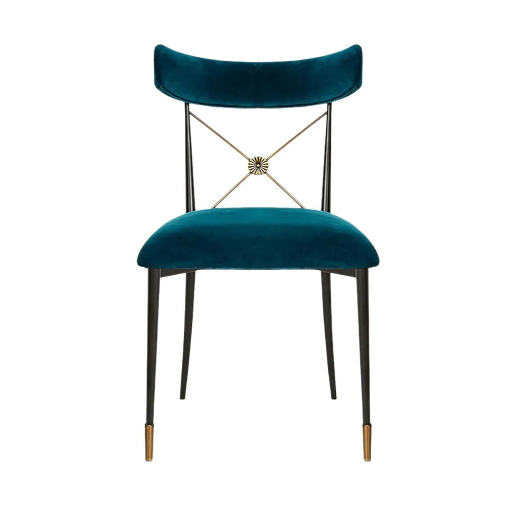 Blue Empire Style Upholstered Cross Back Green Side Chair Dining Chair