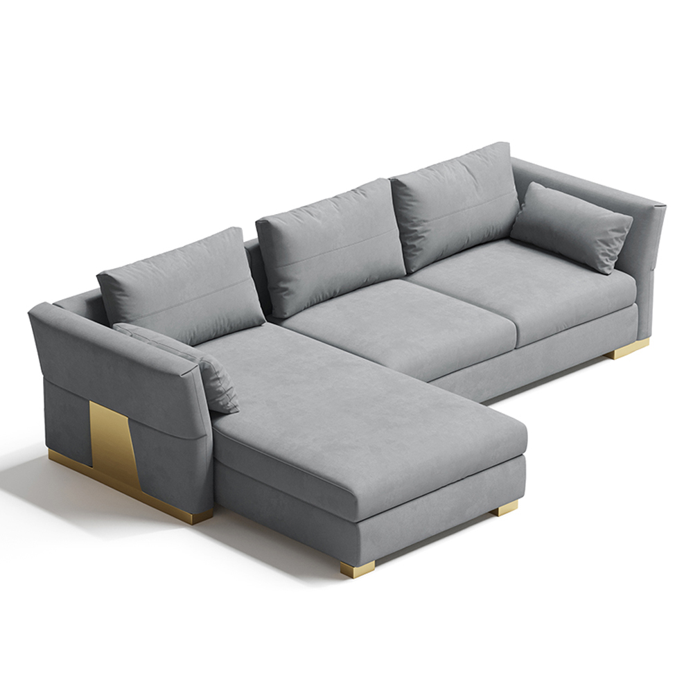 

122" L-Shaped Gray Velvet Modular Sectional Sofa with Chaise Lounge for 4 Seaters