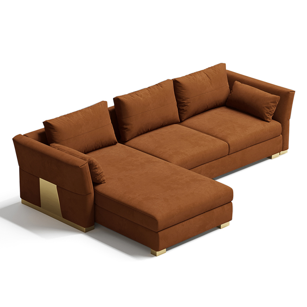 

122" L-Shaped Brown Velvet Modular Sectional Sofa with Chaise Lounge for 4 Seaters
