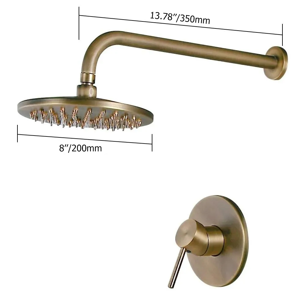 Brewst Round Rain Showerhead Only Shower Mixer Set with Single Lever in Antique Brass Solid Brass
