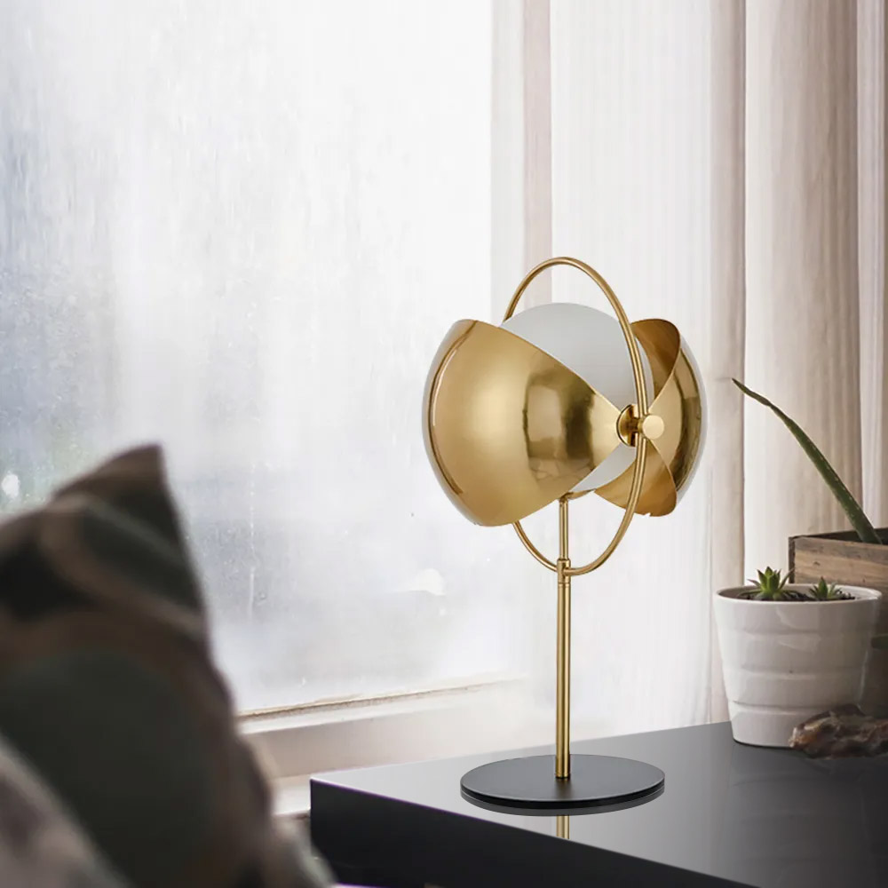Image of 1-Light Glass Globe Table Lamp with Rotatable Shade in Gold