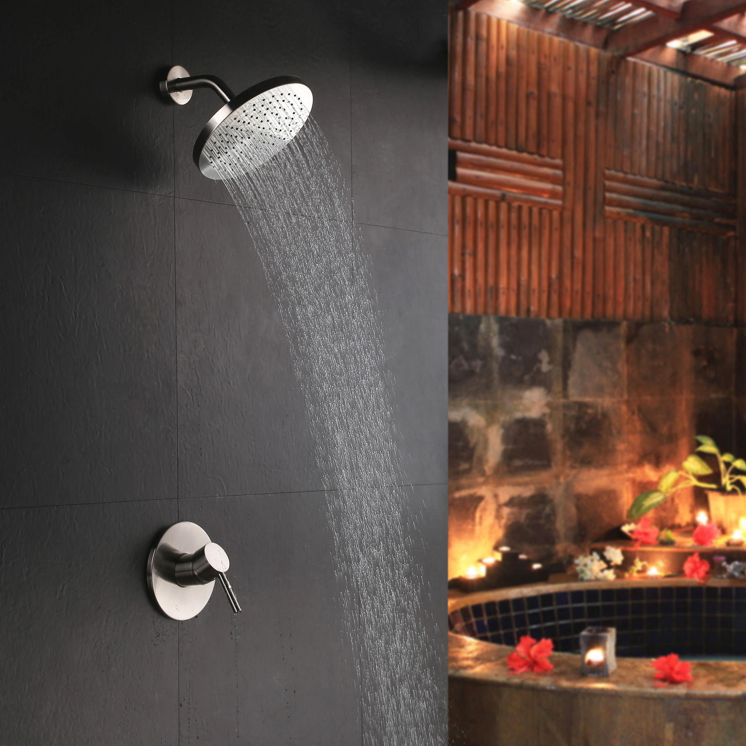

Wall Mount Bathroom Shower Set 8" Rain Shower Head with Valve Brushed Nickel
