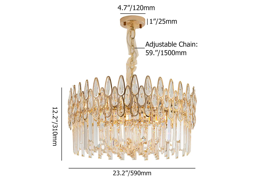 Ketose Modern Gold 10-Light Crystal Chandelier with Adjustable Chain