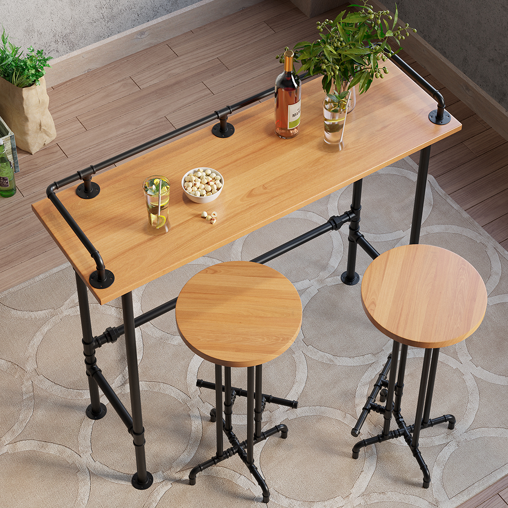 1000mm Industrial Rectangular Wood Bar Height Table Kitchen Breakfast Bar Table