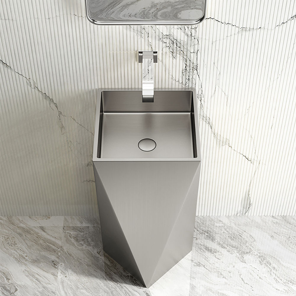Image of Brushed Nickel Modern Stainless Steel Sink Pedestal Sink Freestanding