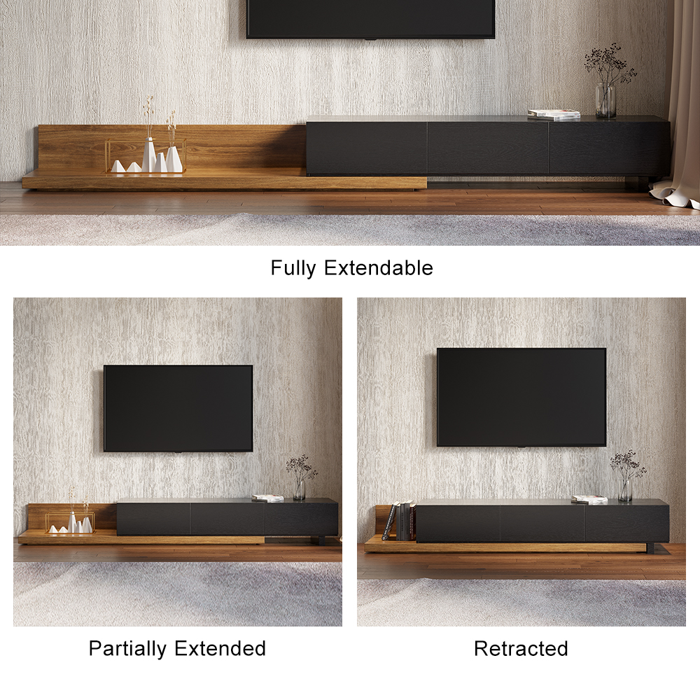 Kayla Rectangle Wood Extendable TV Stand Black and Walnut Media Console with 3-Drawer