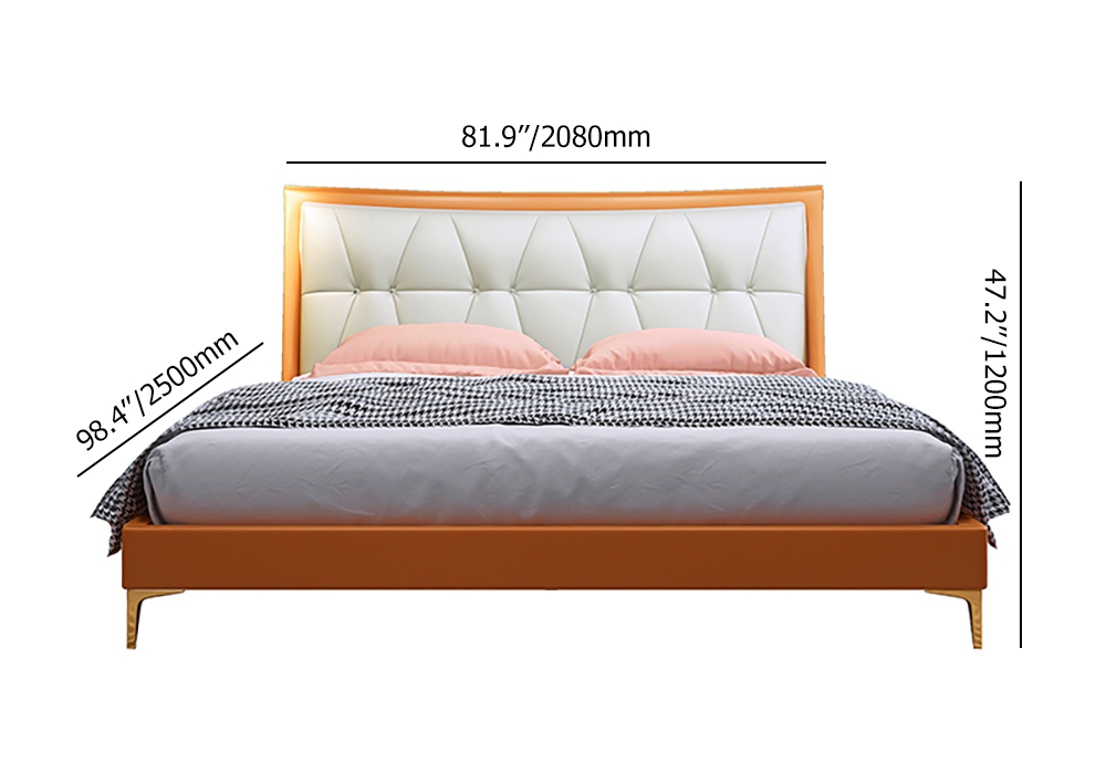 Modern California King Leather Platform Bed Upholstered Headboard Included