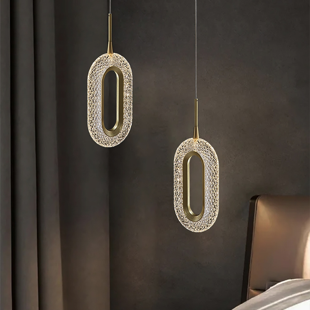 Gold Ring Pendant Light 1-Light LED Lighting with Adjustable Cable