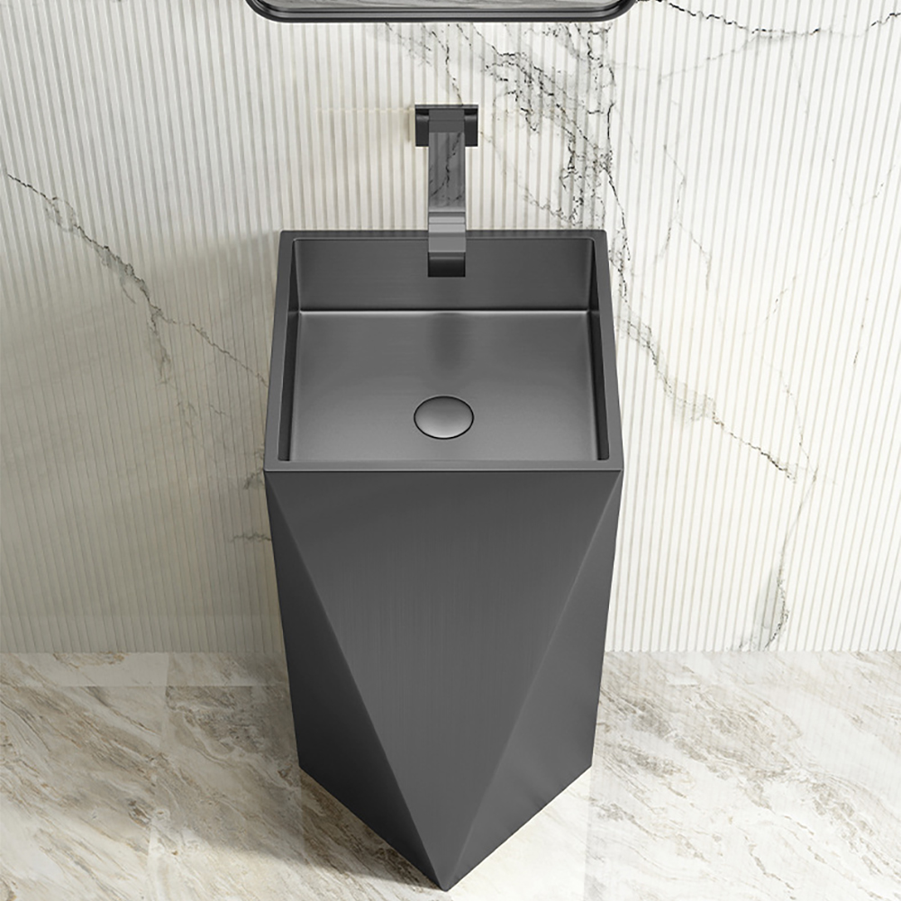 Image of Black Modern Stainless Steel Sink Pedestal Sink Freestanding
